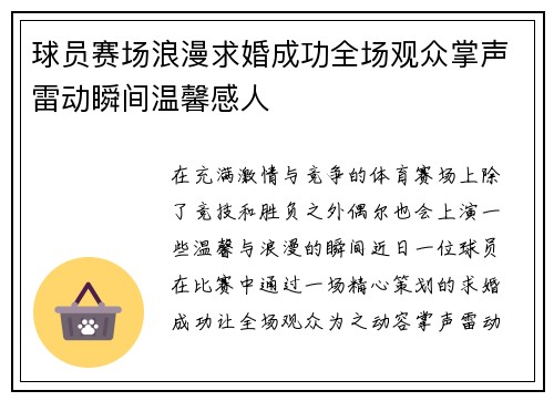 球员赛场浪漫求婚成功全场观众掌声雷动瞬间温馨感人